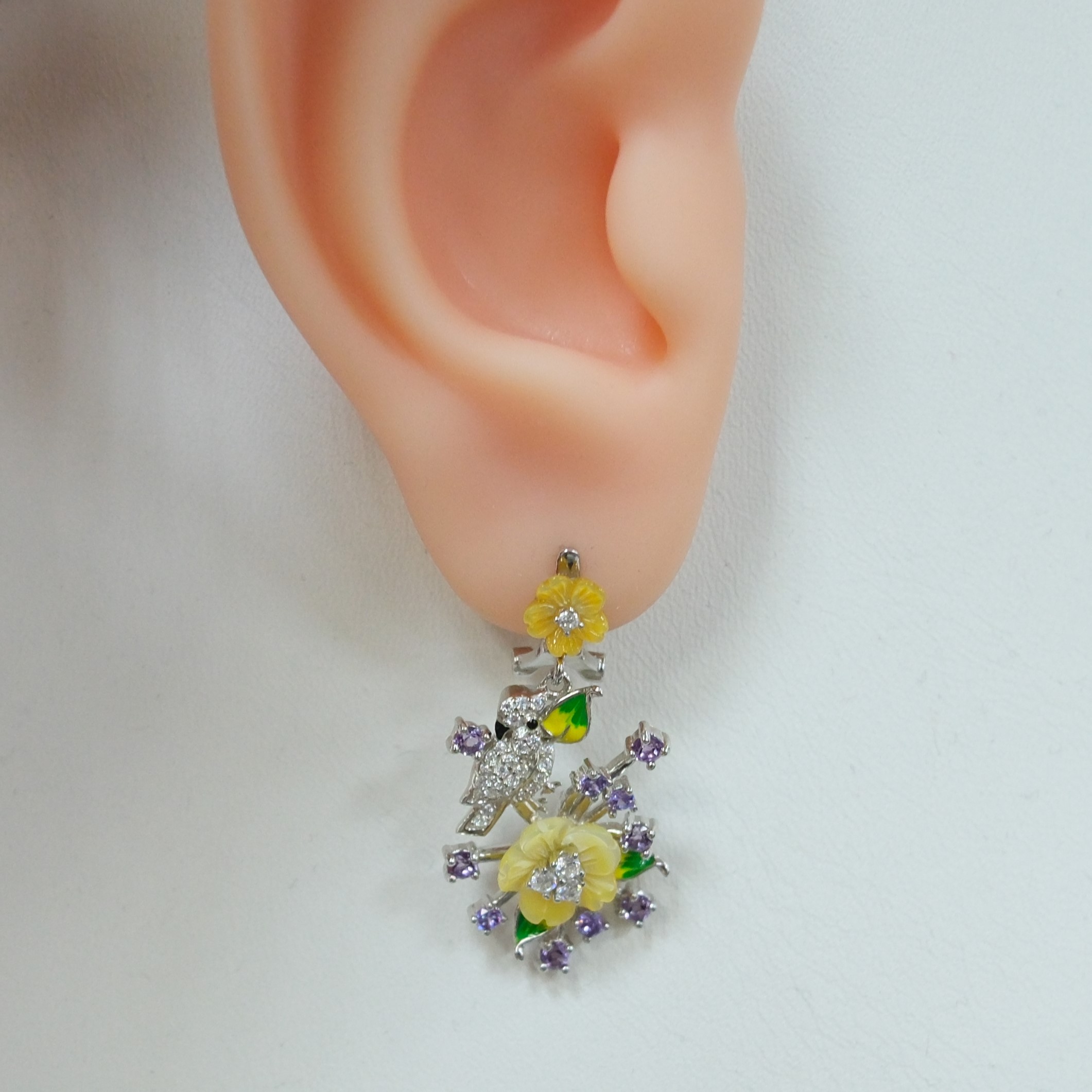 Серебряные серьги с перламутром "Попугай"